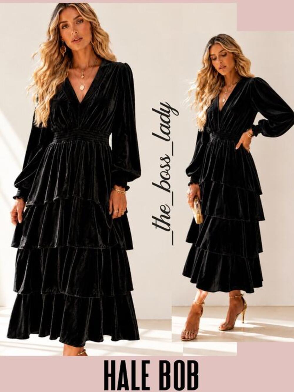 Hale Bob maxi dress tiered velvet hi-low long sleeve elegant stretchy Small
